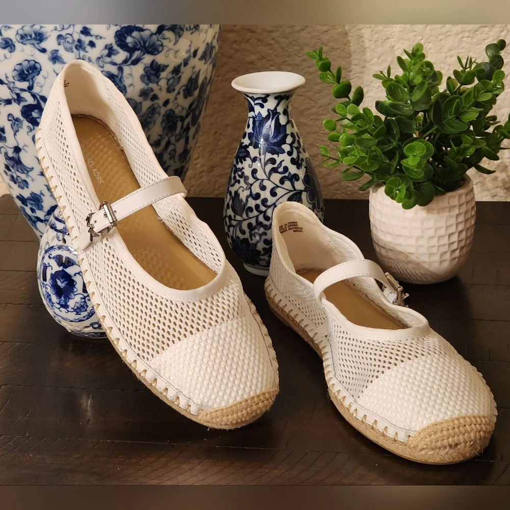MICHAEL Michael Kors Women's Lynn White Mesh Ballet Espadrille Size 10